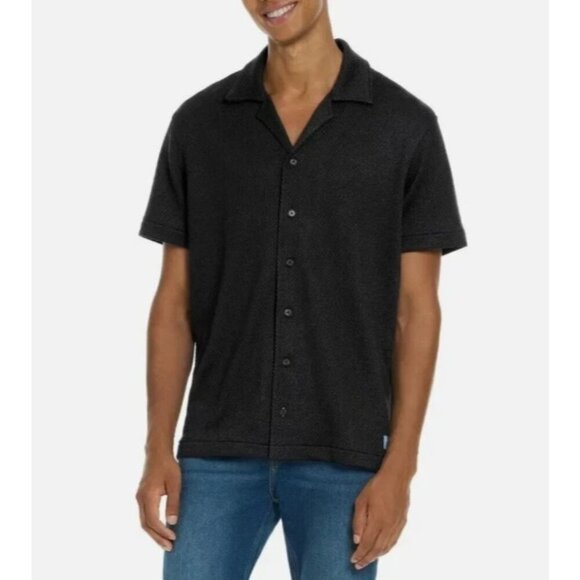 NEW Scotch & Soda Men's L Black Short Sleeve Button-Up Shirt Textured - Picture 1 of 13